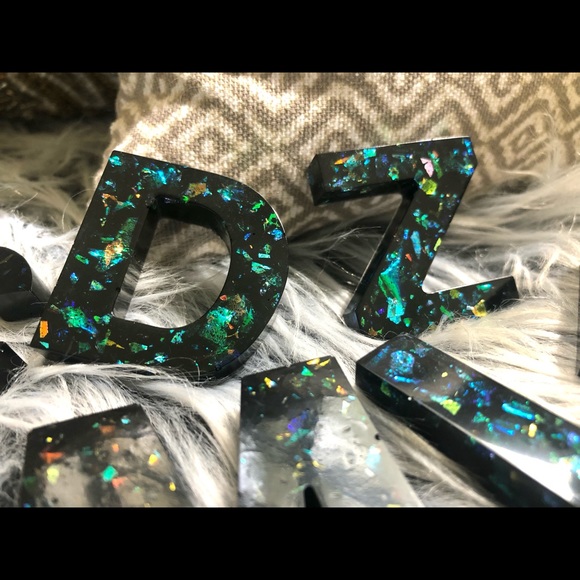 Accessories - Black & Rainbow Glitter Custom Letter Keychains
